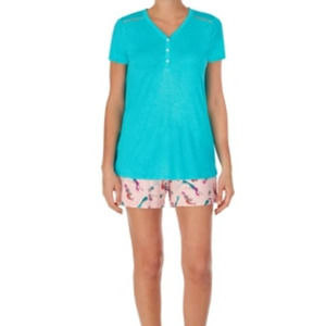 Cuddl Duds Short Sleeve T-Shirt(top only) Aqua Medium